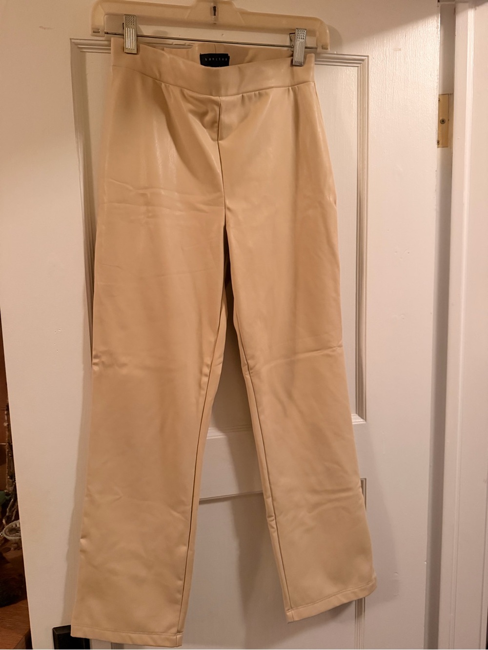 Sanctuary Leather Cream Wide-Leg Trousers